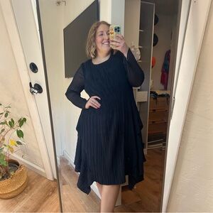 Elegant Navy Pleated Asymmetrical Hem Dress